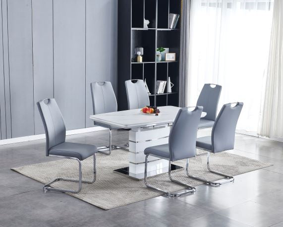 Milano Extending Table With White Marble Reconstituted Stone Top & 6 Chairs