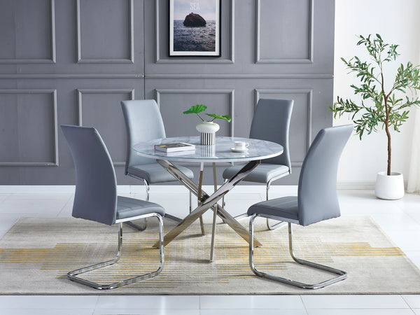 Martha High Gloss Grey/White Table With Tempered Glass Top & 4 chairs