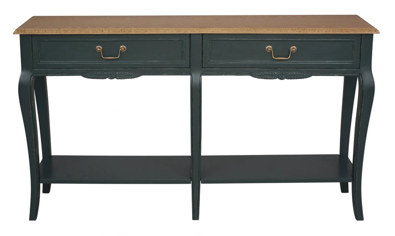 Tuscan Emerald Green 2 Drawer Console Table With Shelf