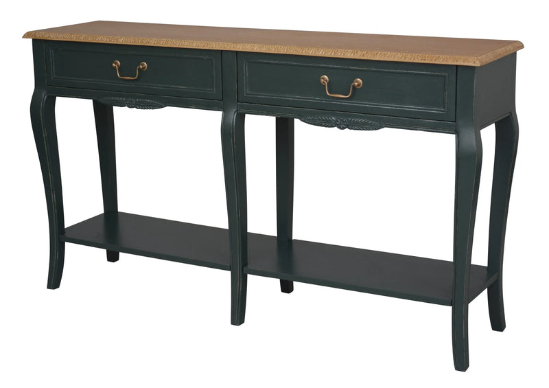 Tuscan Emerald Green 2 Drawer Console Table With Shelf