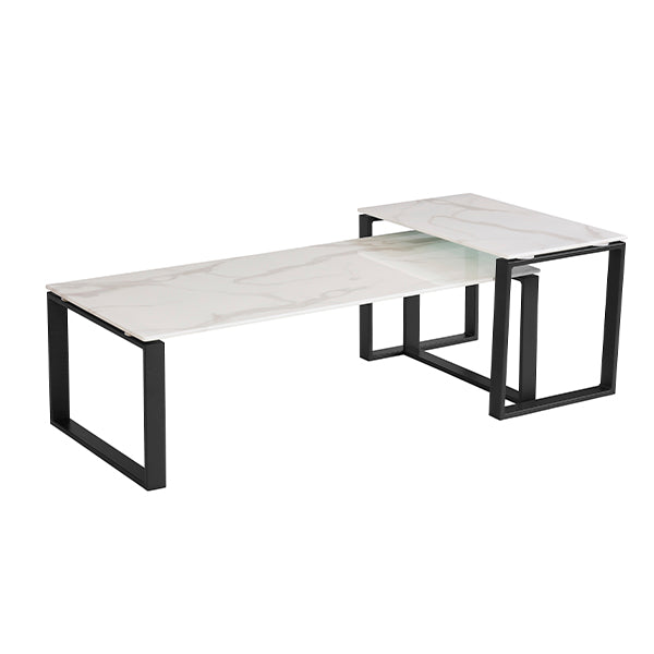 Carrera Coffee Table Set - White Marbled Glass