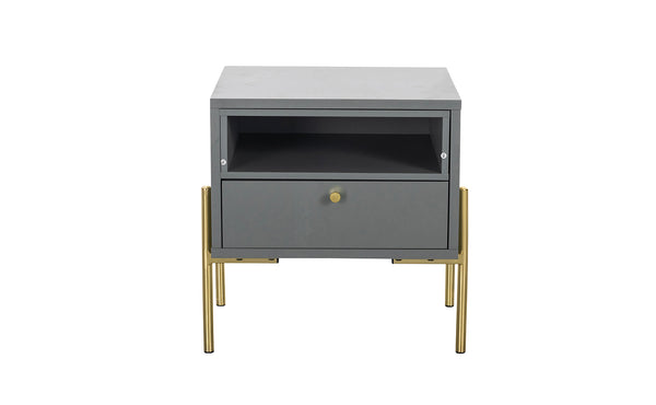 Milan Bedside Table 1 Drawer - Grey & Gold