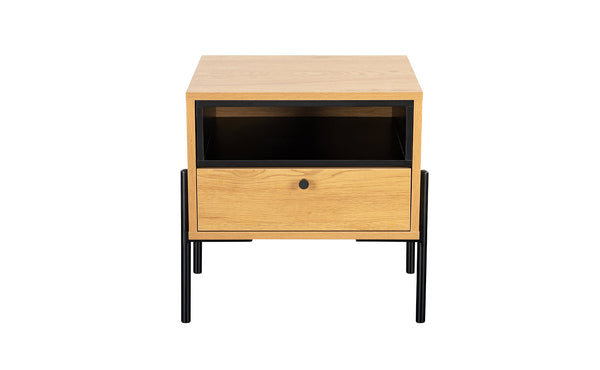 Milan Bedside Table 1 Drawer - Oak and Black